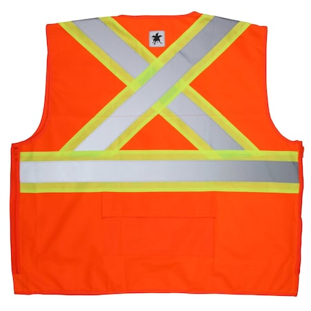 Mcr Safety Polyester, Zipper Closure, 6 Outside Pockets, Fluorescent Orange, Size 3X SURVCS2POX3